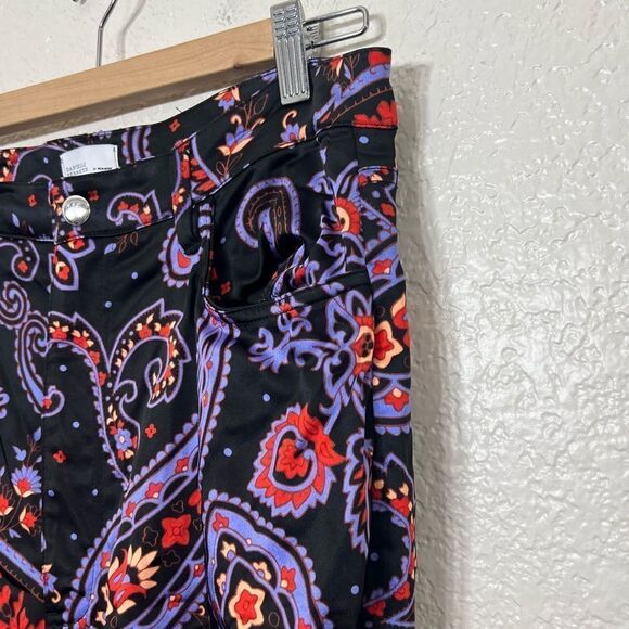 Danielle Bernstein x We Wore What Flare Satin Paisley Pants High Rise Size 32 - Picture 5 of 15